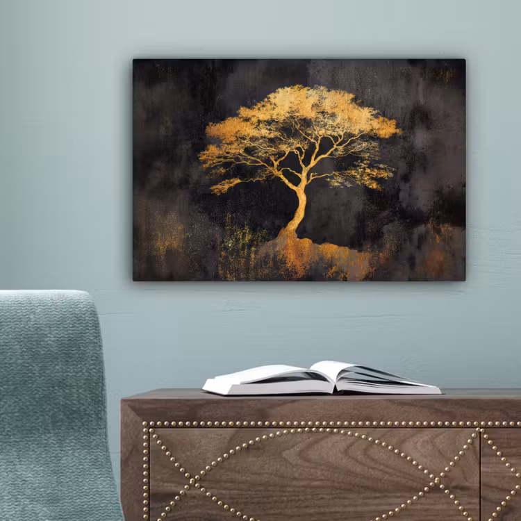 Boom - Schilderij - Goud - Abstract canvas 2cm klein -sfeer4