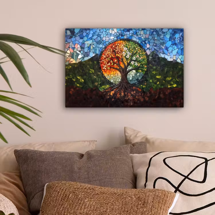 Boom - Seizoenen - Mozaïek - Bergen canvas 2cm klein -sfeer1