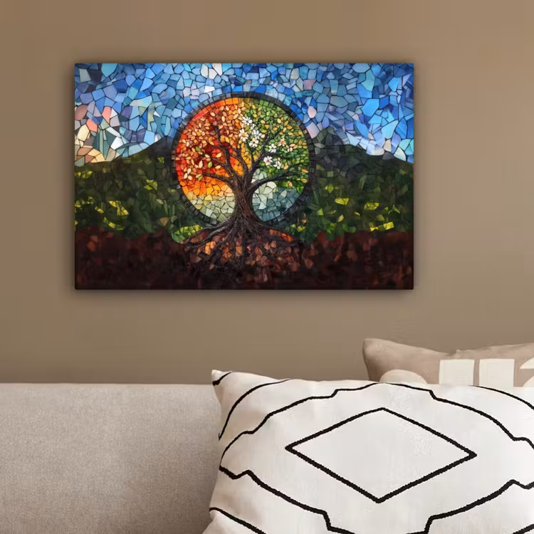 Boom - Seizoenen - Mozaïek - Bergen canvas 2cm klein -sfeer3
