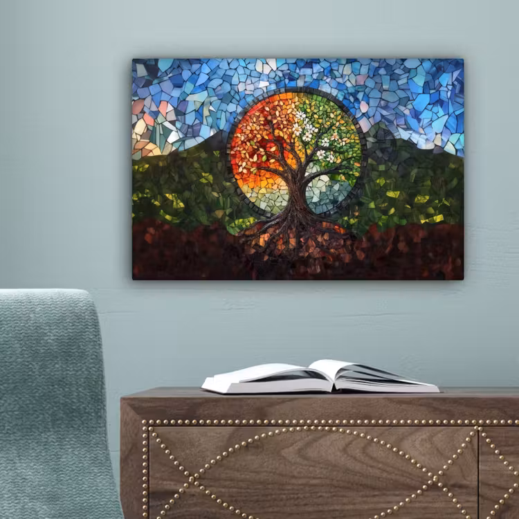Boom - Seizoenen - Mozaïek - Bergen canvas 2cm klein -sfeer4