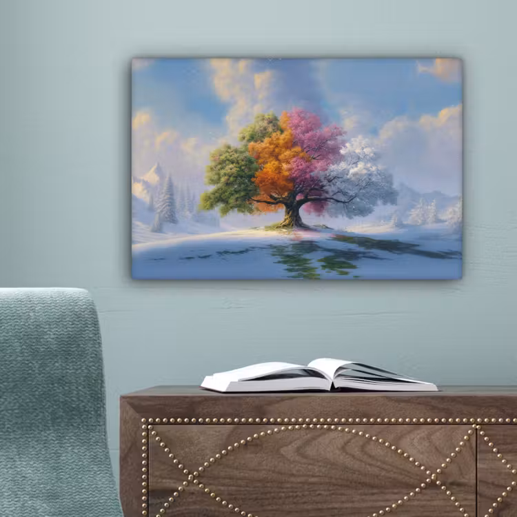 Boom - Seizoenen - Winter - Landschap canvas 2cm klein -sfeer4
