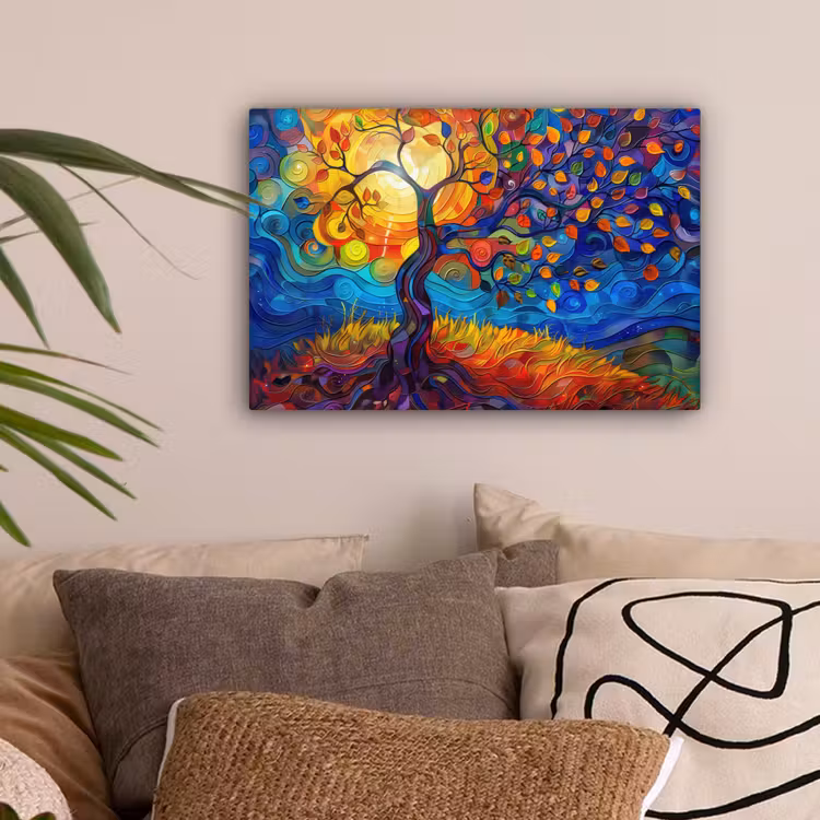 Boom - Zon - Verflook - Kleuren - Abstract canvas 2cm klein -sfeer1
