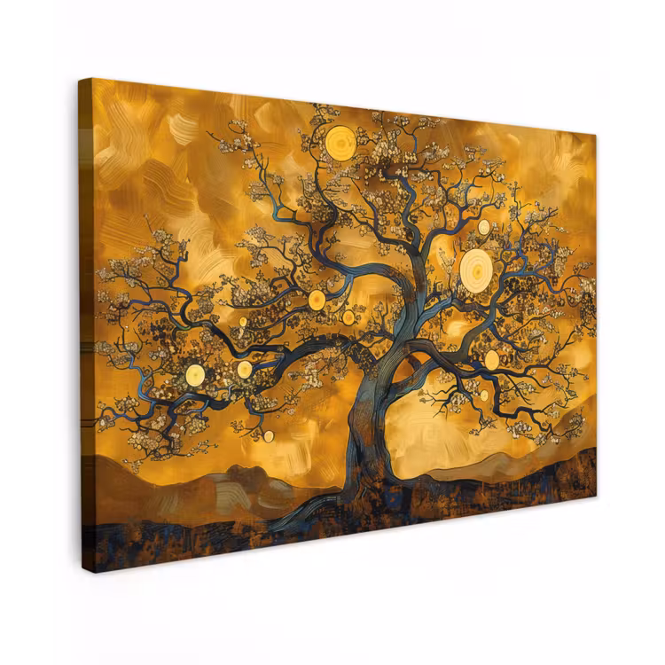 Boom - Levensboom - Abstract - Goud canvas 2cm klein -z3d
