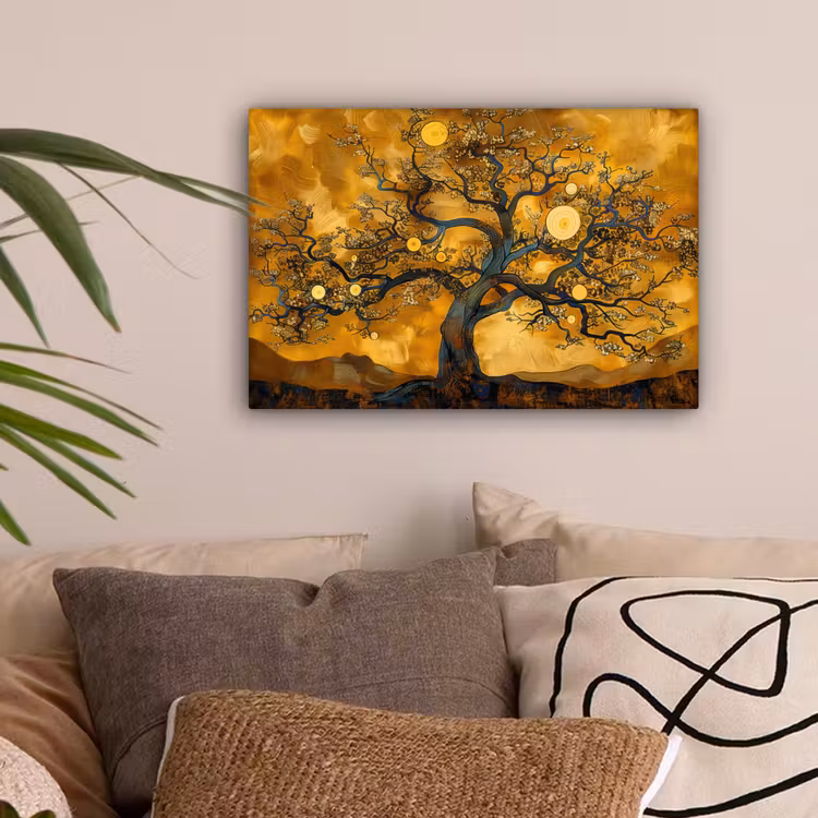 Boom - Levensboom - Abstract - Goud canvas 2cm klein -sfeer1