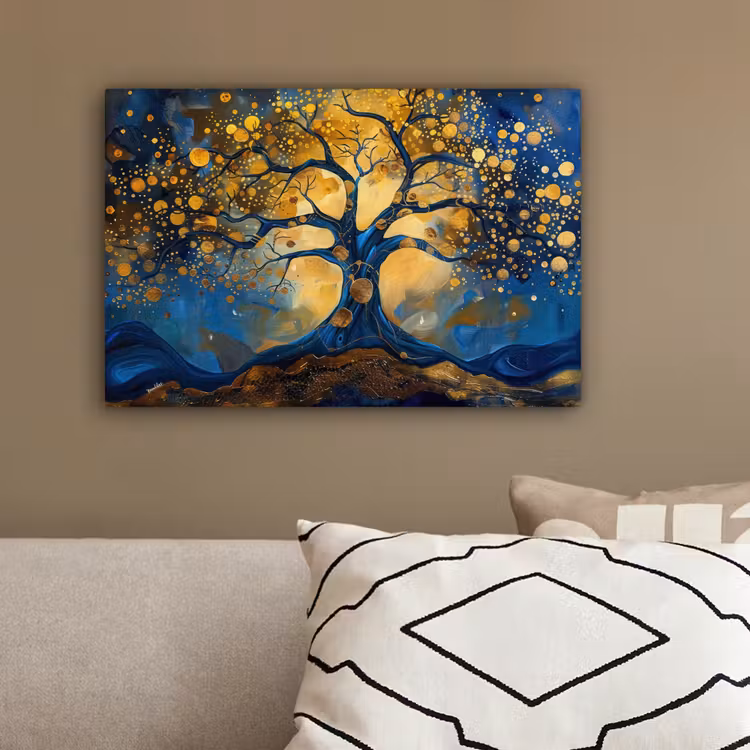 Boom - Levensboom - Blauw - Goud canvas 2cm klein -sfeer3
