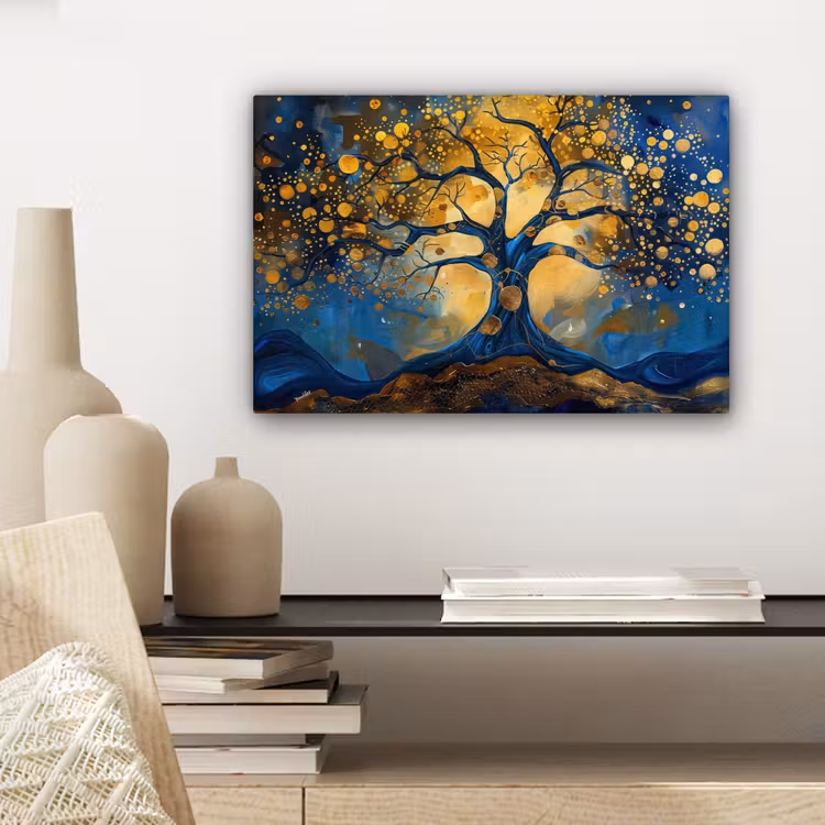 Boom - Levensboom - Blauw - Goud canvas 2cm klein -sfeer6