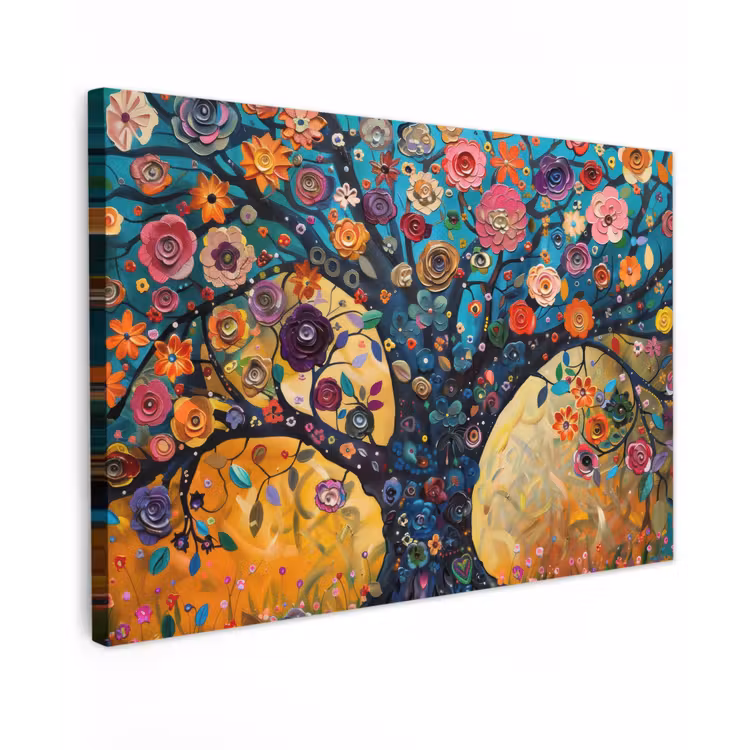 Boom - Levensboom - Kleurrijk - Bloemen - Modern canvas 2cm klein -z3d