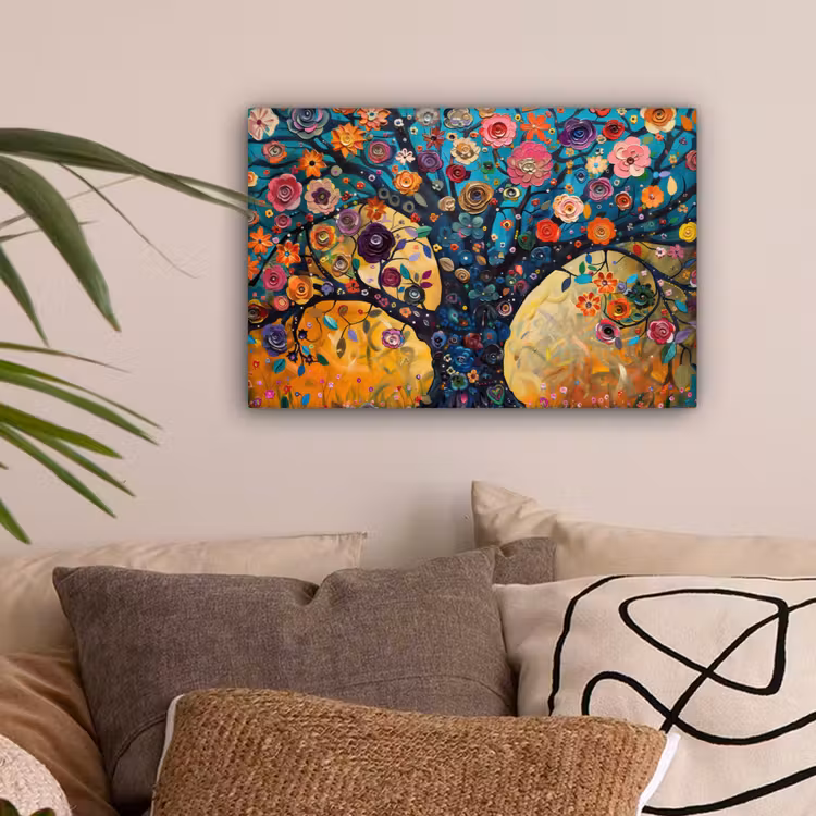 Boom - Levensboom - Kleurrijk - Bloemen - Modern canvas 2cm klein -sfeer1