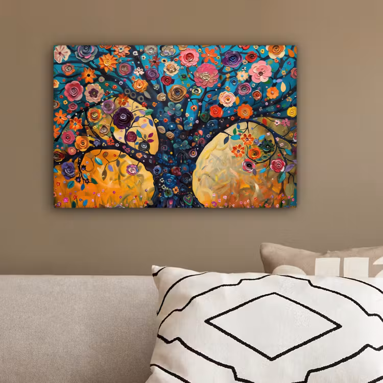 Boom - Levensboom - Kleurrijk - Bloemen - Modern canvas 2cm klein -sfeer3