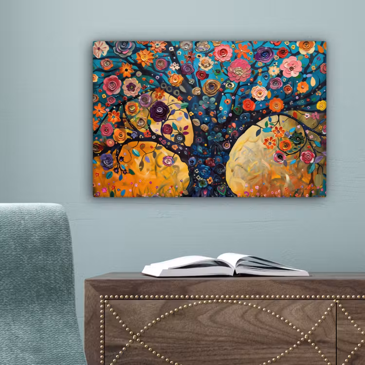 Boom - Levensboom - Kleurrijk - Bloemen - Modern canvas 2cm klein -sfeer4
