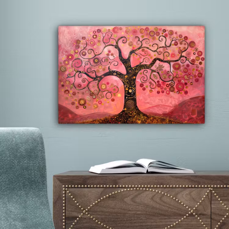 Boom - Levensboom - Roze - Goud canvas 2cm klein -sfeer4