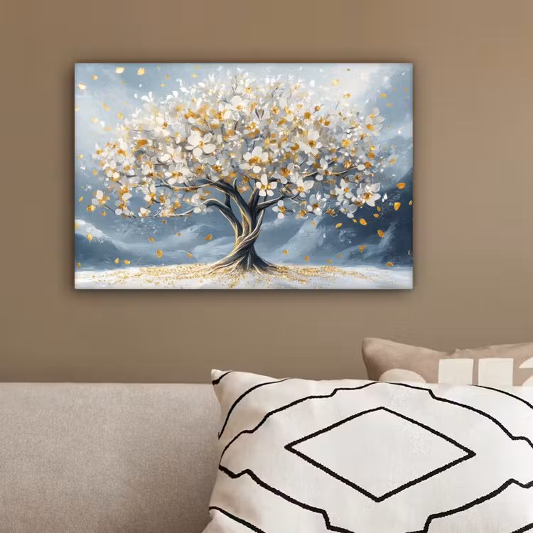 Boom - Winter - Levensboom - Modern - Goud canvas 2cm klein -sfeer3