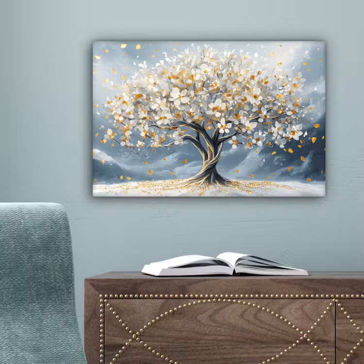 Boom - Winter - Levensboom - Modern - Goud canvas 2cm klein -sfeer4