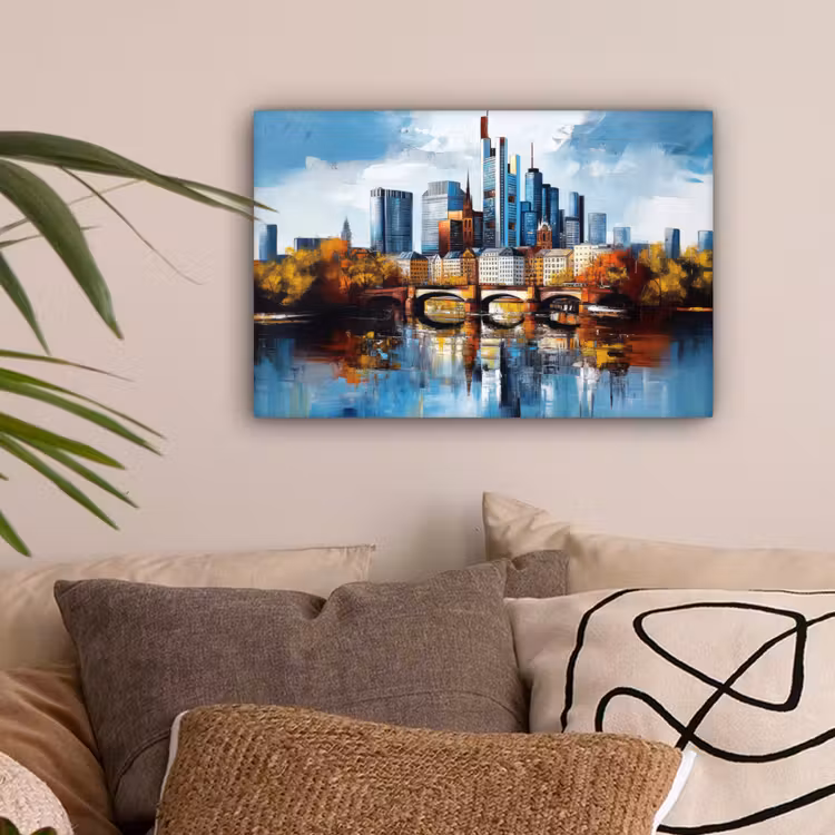 Bomen Frankfurt- Stad - Skyline - Brug canvas 2cm klein -sfeer1