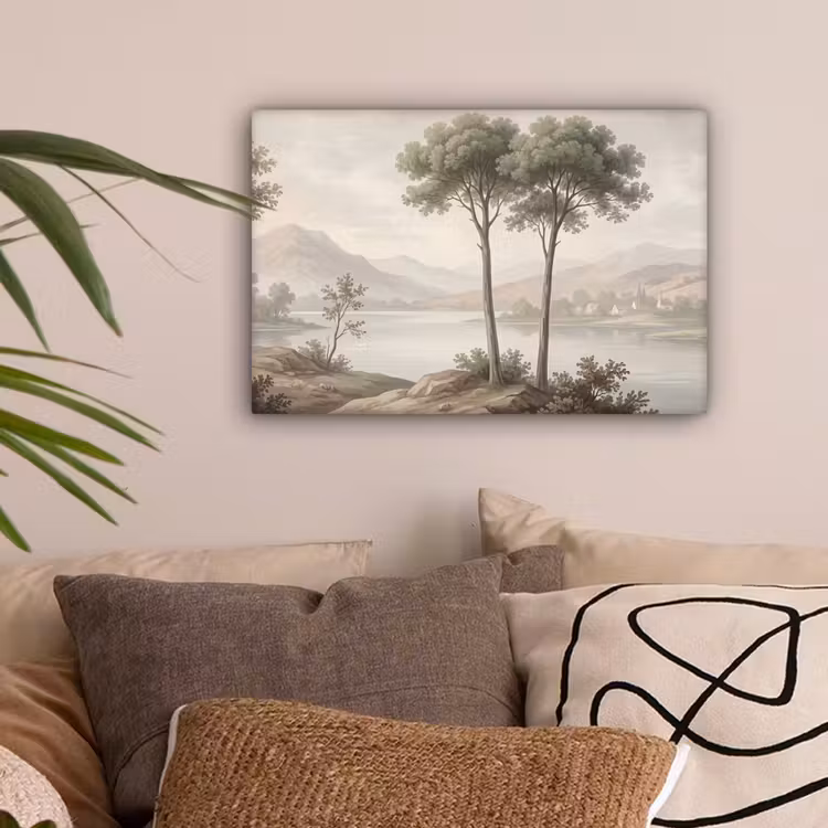 Bomen - Meer - Bergen - Illustratie canvas 2cm klein -sfeer1