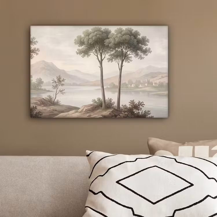 Bomen - Meer - Bergen - Illustratie canvas 2cm klein -sfeer3