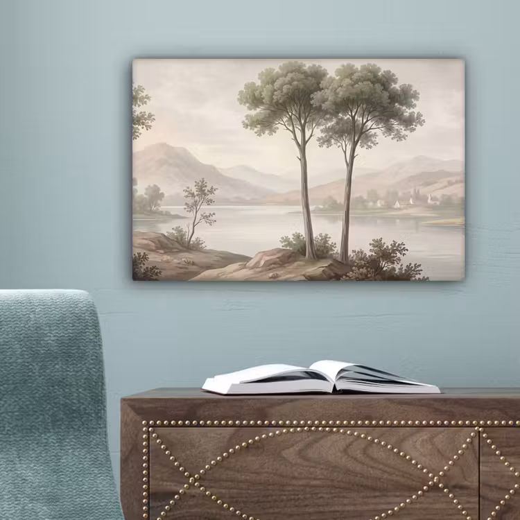 Bomen - Meer - Bergen - Illustratie canvas 2cm klein -sfeer4