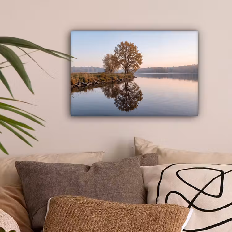Bomen - Reflectie - Water - Zonsopgang - Serene canvas 2cm klein -sfeer1