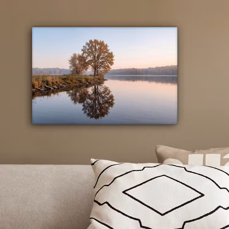 Bomen - Reflectie - Water - Zonsopgang - Serene canvas 2cm klein -sfeer3