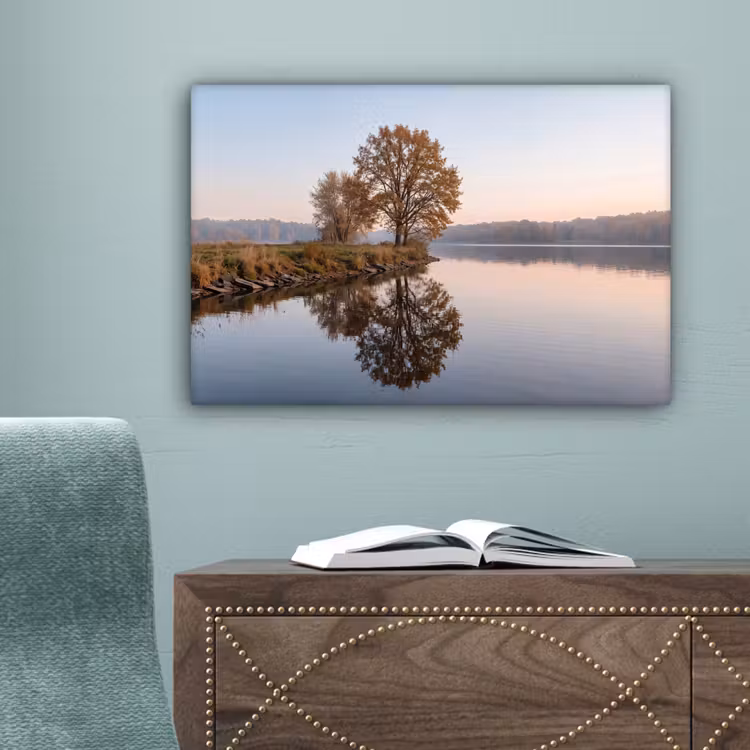 Bomen - Reflectie - Water - Zonsopgang - Serene canvas 2cm klein -sfeer4