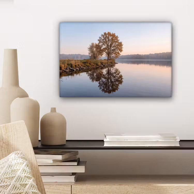 Bomen - Reflectie - Water - Zonsopgang - Serene canvas 2cm klein -sfeer6