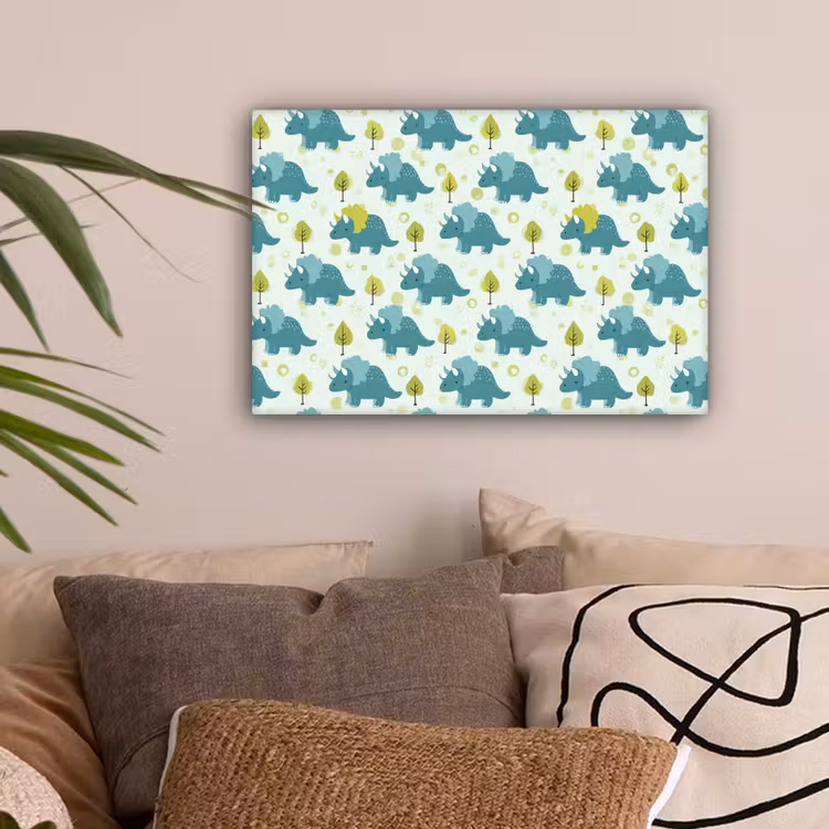 Triceratop - Blauw - Stippen - Boompjes canvas 2cm klein -sfeer1