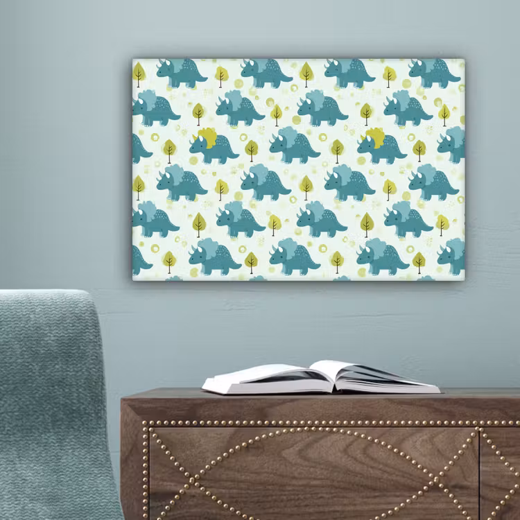 Triceratop - Blauw - Stippen - Boompjes canvas 2cm klein -sfeer4