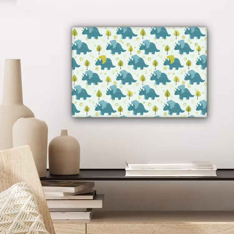 Triceratop - Blauw - Stippen - Boompjes canvas 2cm klein -sfeer6