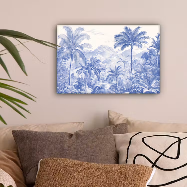 Tropisch - Jungle - Blauw canvas 2cm klein -sfeer1