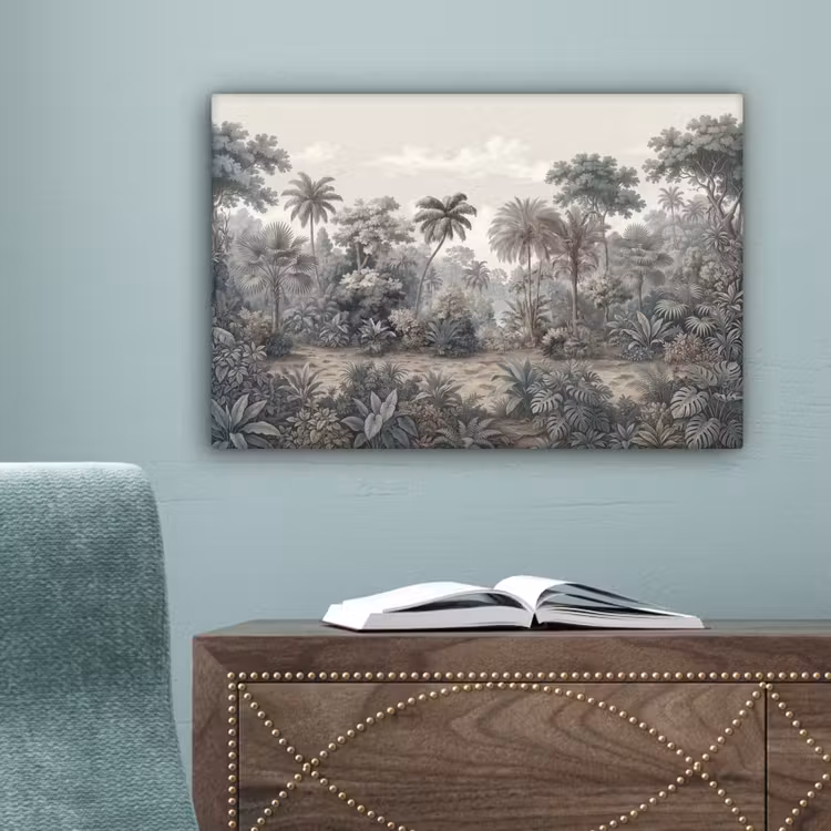 Tropisch - Landschap - Illustratie canvas 2cm klein -sfeer4