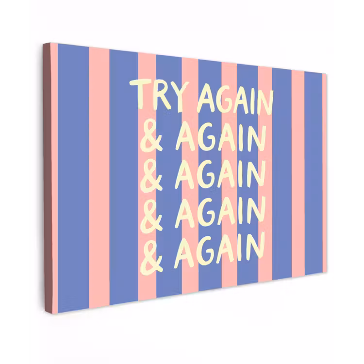 Try again - Strepen - Roze - Verticaal - Blauw canvas 2cm klein -z3d