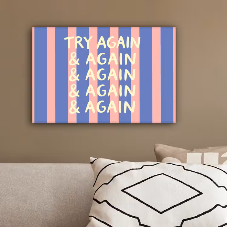Try again - Strepen - Roze - Verticaal - Blauw canvas 2cm klein -sfeer3