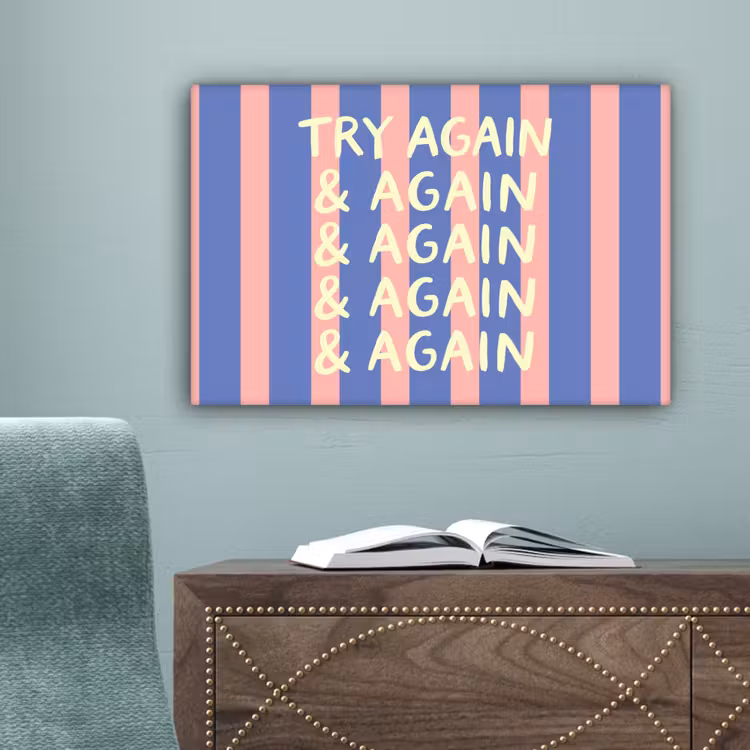 Try again - Strepen - Roze - Verticaal - Blauw canvas 2cm klein -sfeer4