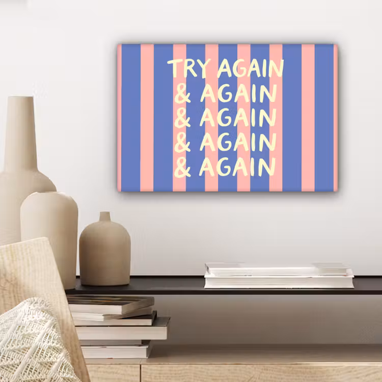 Try again - Strepen - Roze - Verticaal - Blauw canvas 2cm klein -sfeer6