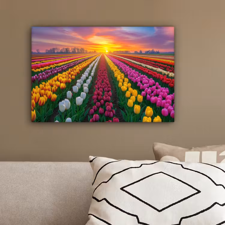 Tulpenveld - Zonsondergang - Kleurrijk canvas 2cm klein -sfeer3