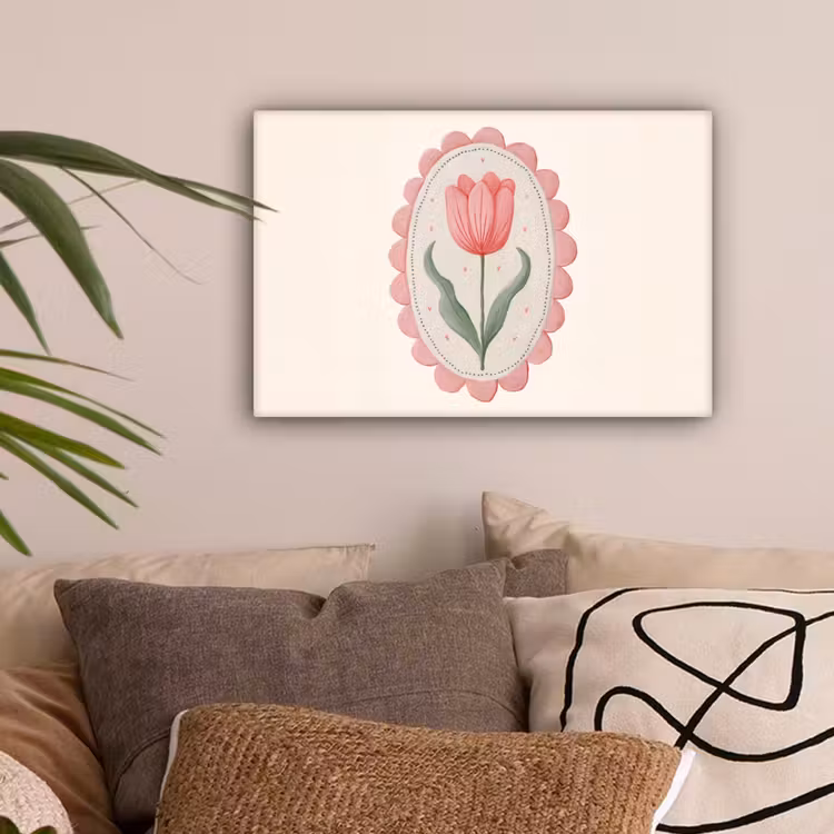 Tulp - Lijst - Ovaal - Illustratie canvas 2cm klein -sfeer1
