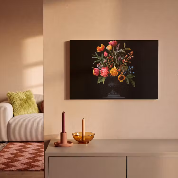 Tulpen - Bessen - Boeket - Vaas canvas 2cm klein -sfeer1