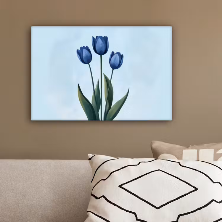Tulpen - Blauw - Bladeren canvas 2cm klein -sfeer3