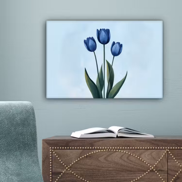 Tulpen - Blauw - Bladeren canvas 2cm klein -sfeer4