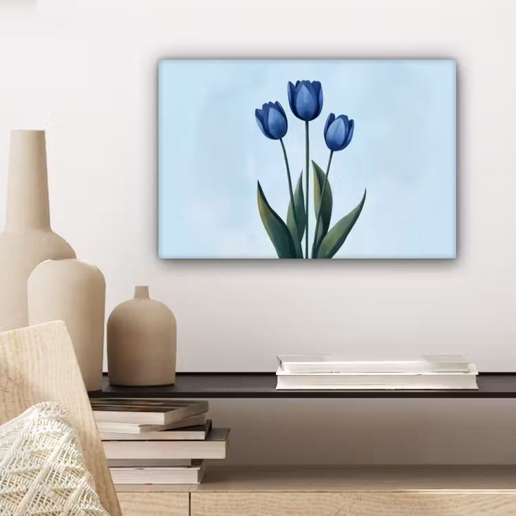 Tulpen - Blauw - Bladeren canvas 2cm klein -sfeer6