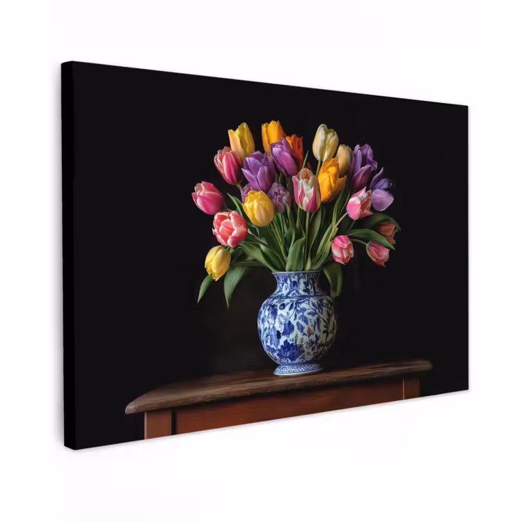 Tulpen - Kleuren - Hout - Vaas canvas 2cm klein -z3d