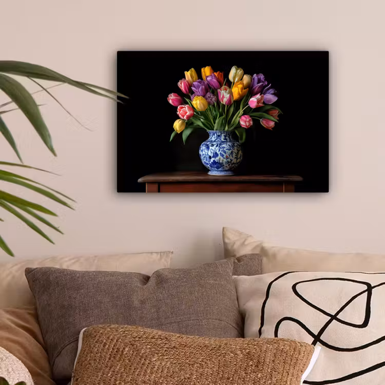 Tulpen - Kleuren - Hout - Vaas canvas 2cm klein -sfeer1