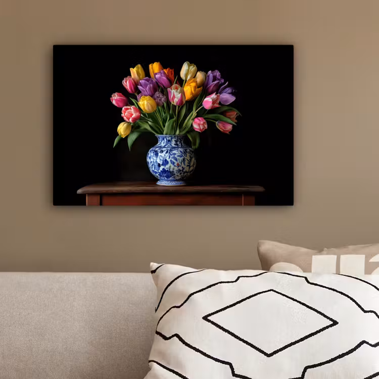 Tulpen - Kleuren - Hout - Vaas canvas 2cm klein -sfeer3