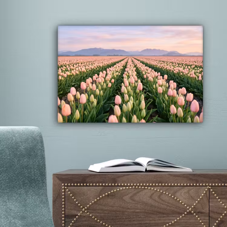 Tulpen - Landschap - Roze canvas 2cm klein -sfeer4
