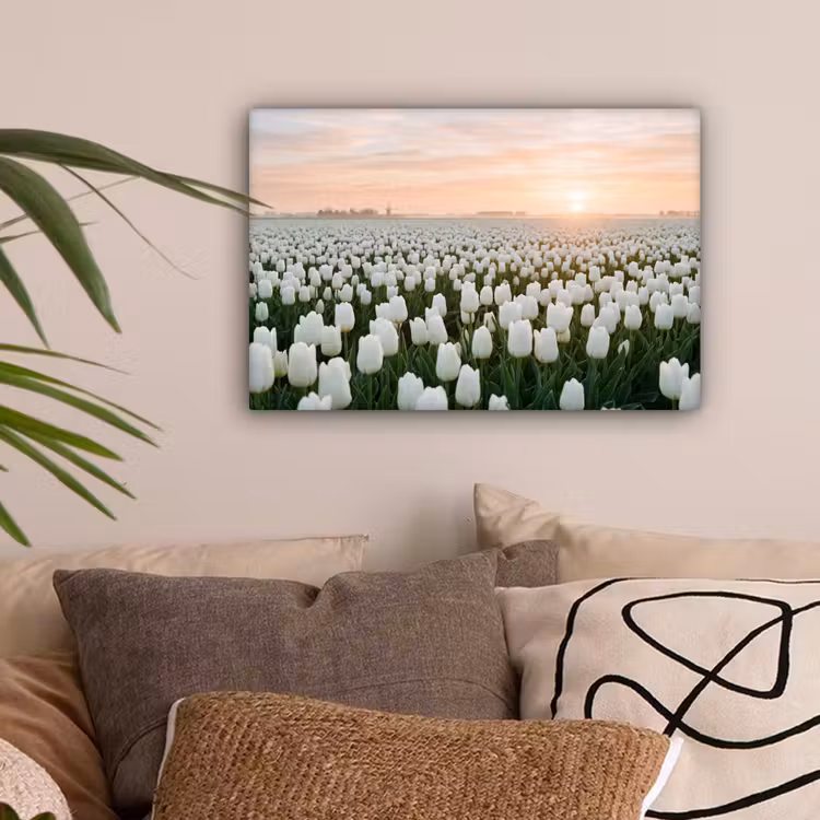 Tulpen - Landschap - Wit canvas 2cm klein -sfeer1