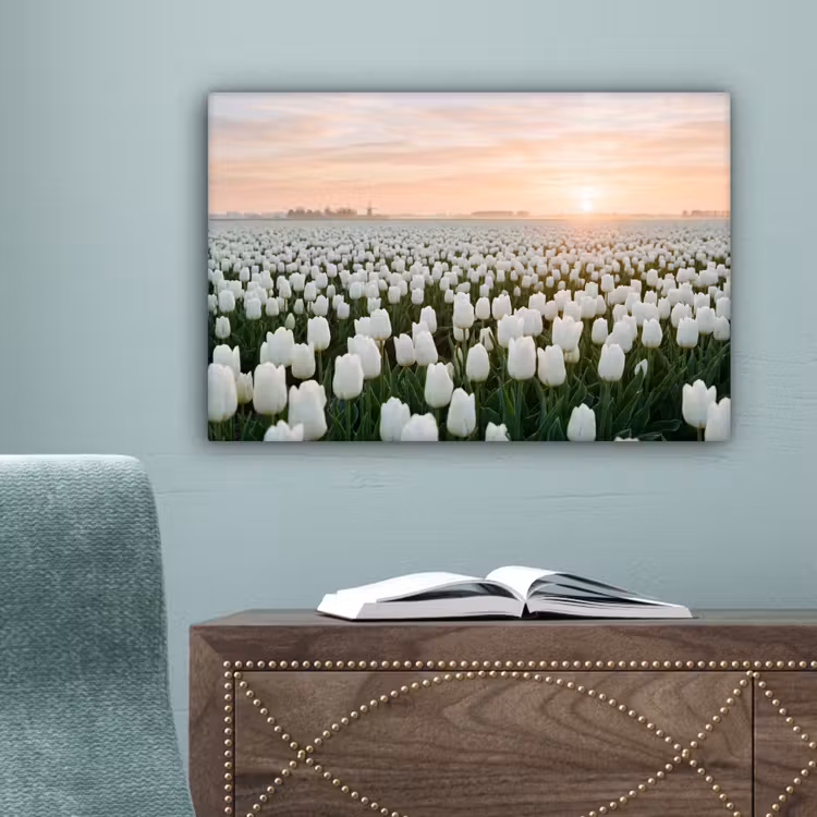 Tulpen - Landschap - Wit canvas 2cm klein -sfeer4