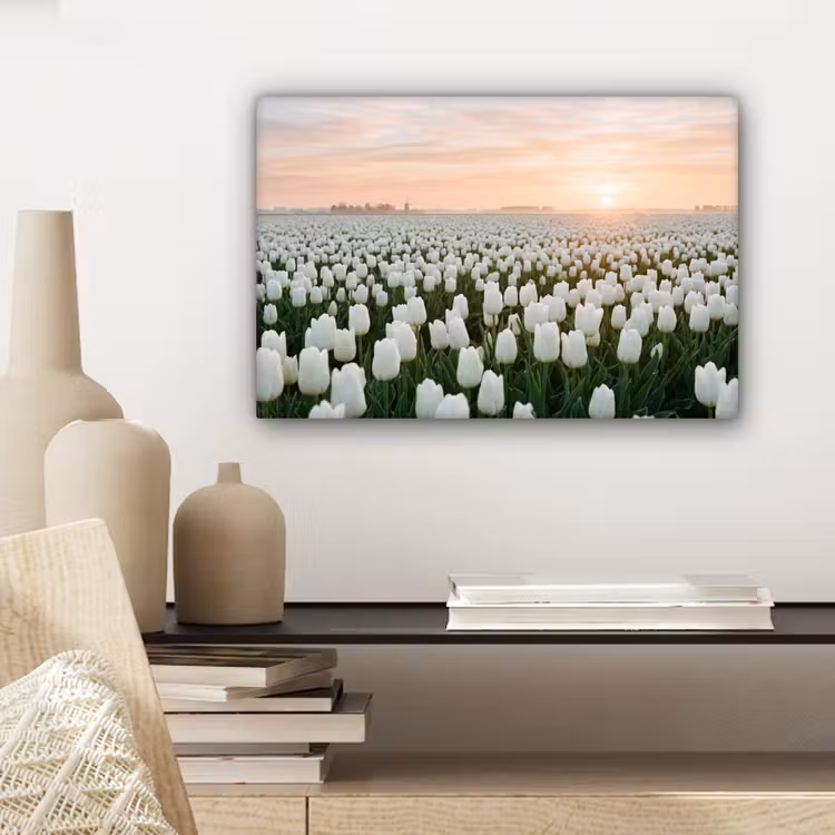 Tulpen - Landschap - Wit canvas 2cm klein -sfeer6