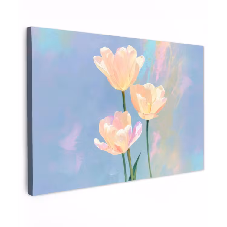 Tulpen - Roze accenten - Blauw canvas 2cm klein -z3d
