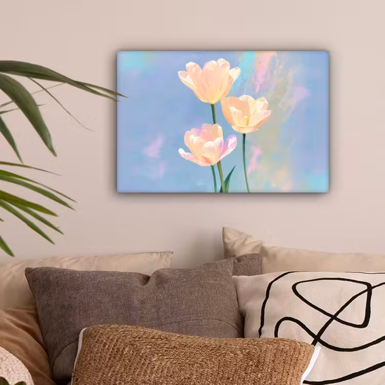Tulpen - Roze accenten - Blauw canvas 2cm klein -sfeer1