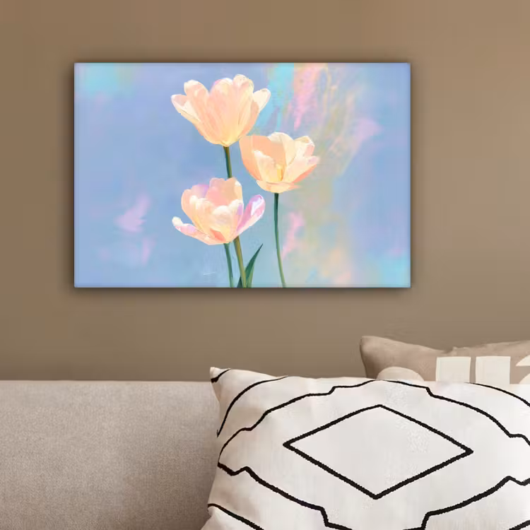 Tulpen - Roze accenten - Blauw canvas 2cm klein -sfeer3